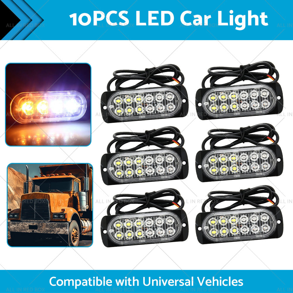 10x Amber White LED Car Emergency Beacon Warning Hazard Flashing Strobe Light
