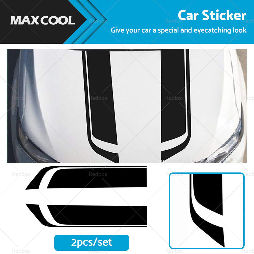 {{ 2pcs Wide Black Racing Car Hood Stripe Decal Auto Vinyl Bonnet Sticker Universal }} - Buy Car Parts Online at {{ Kaka Auto Parts }}.