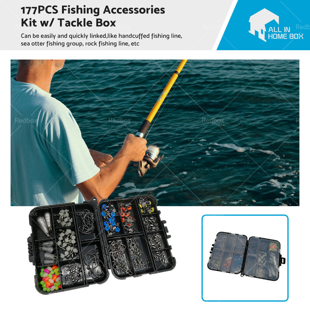 177Pcs Pro Fishing Accessories Kit w or Tackle Box For Outdoor Swivels Hook Beads