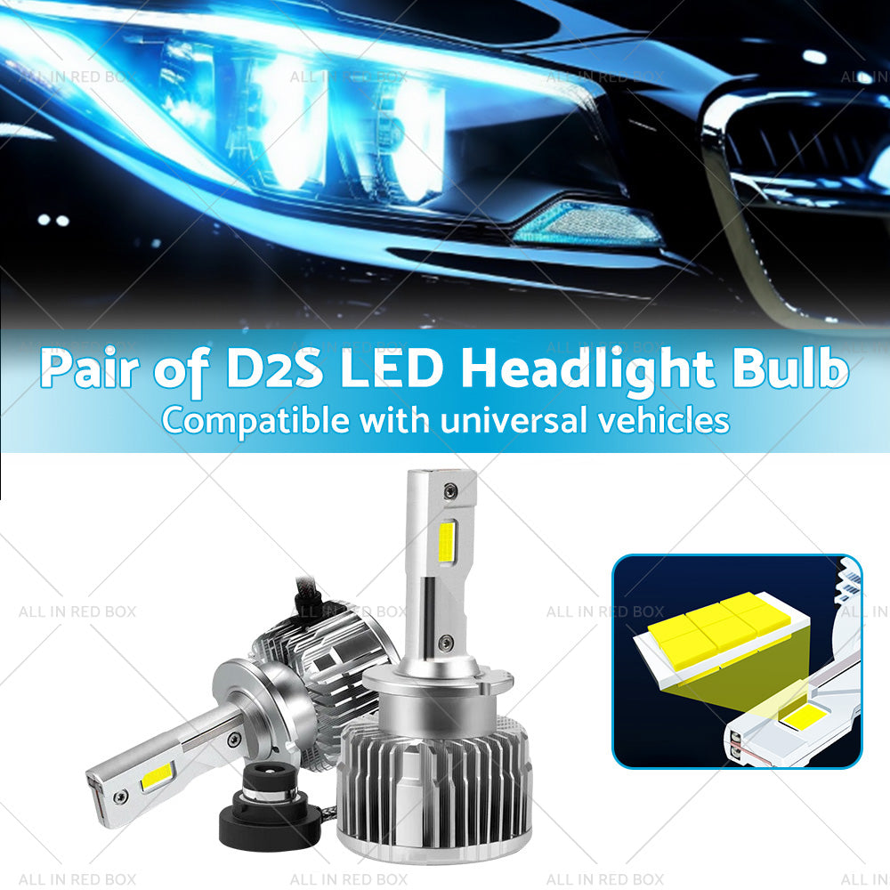 {{ Pair of D2S LED Headlight Bulbs HID Conversion Kit 6000K White Plug and Play 90W }} - Buy Car Parts Online at {{ Kaka Auto Parts }}.