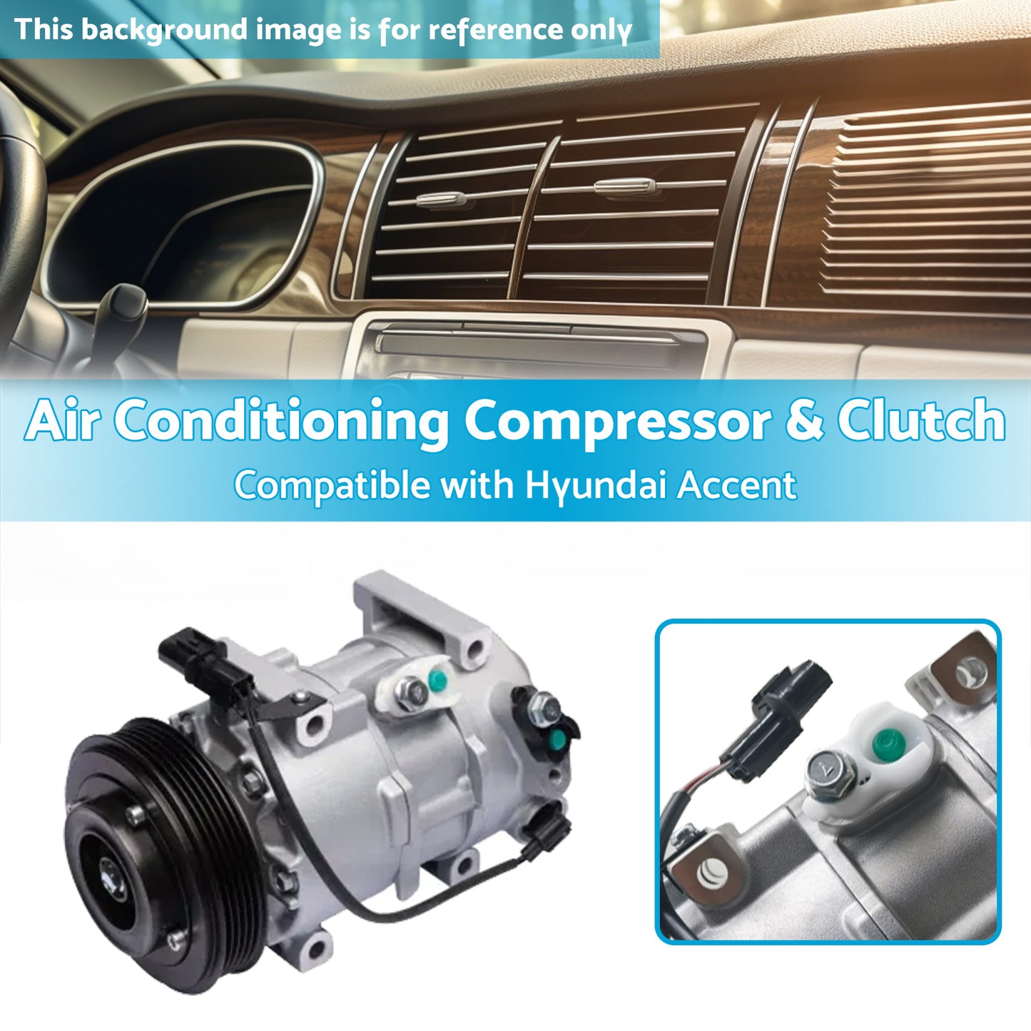 {{ Air Conditioning Compressor and Clutch Suitable for Hyundai Accent 14-19 1. 4L }} - Buy Car Parts Online at {{ Kaka Auto Parts }}.