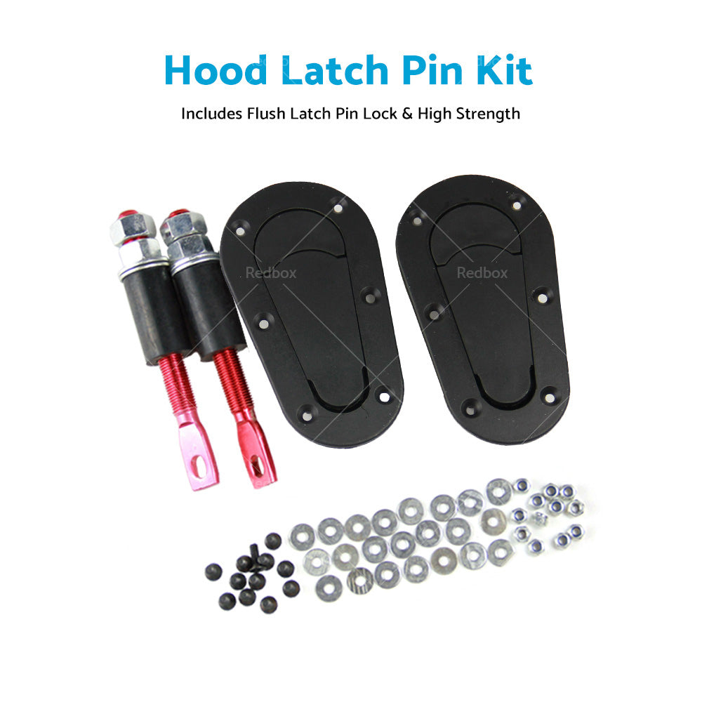 2Pcs Universal Racing Mount Bonnet Hood Plus Flush Latch Pin Locking Kit