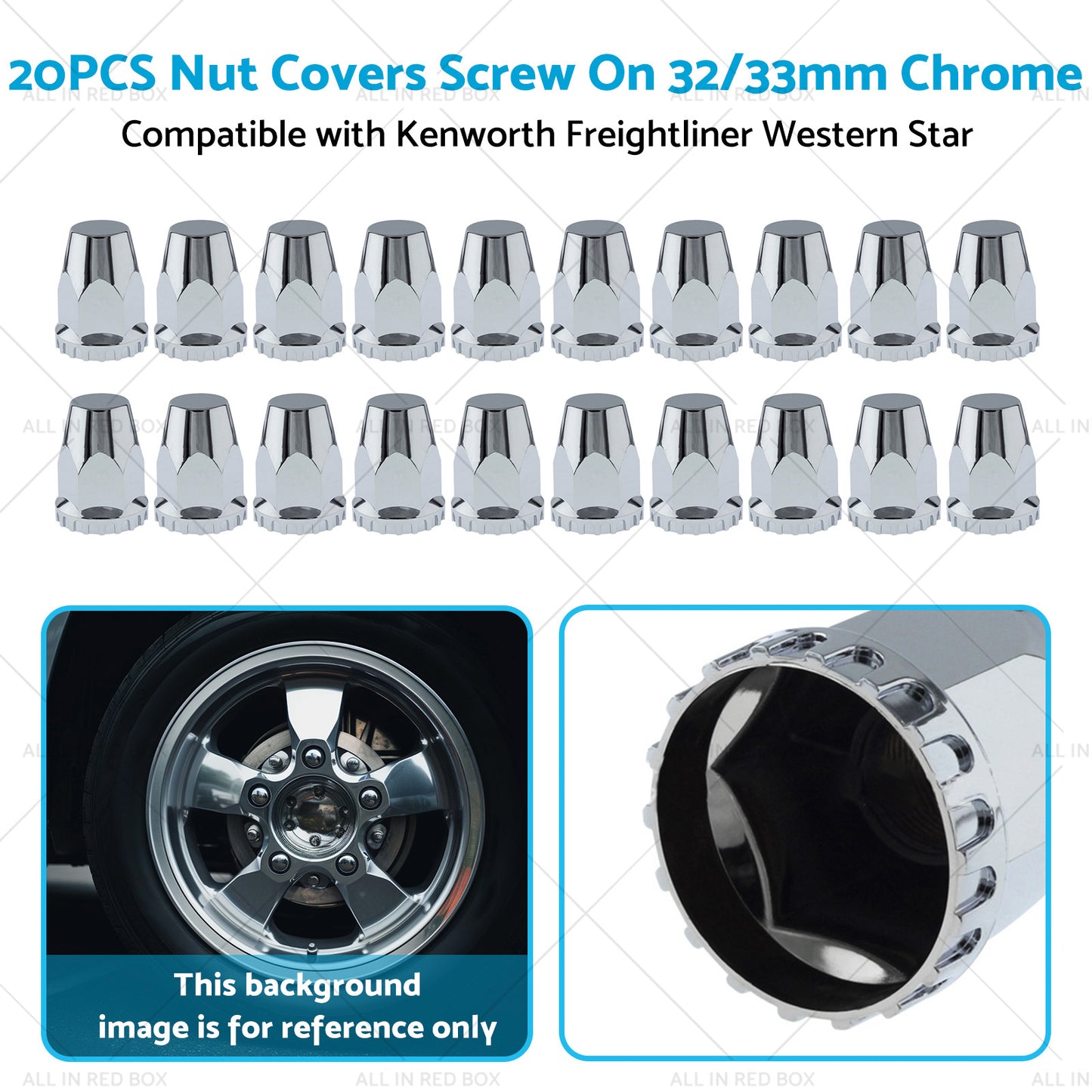 {{ 20x Nut Covers Screw Chrome 33mm Suitable for Kenworth Freightliner Western Star }} - Buy Car Parts Online at {{ Kaka Auto Parts }}.