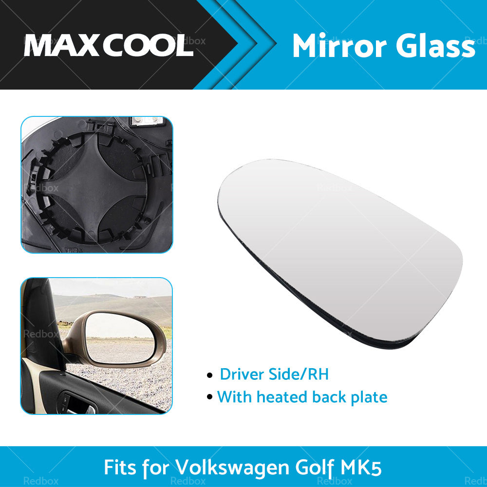 Driver Side Right Mirror Glass With Heated Back Plate for VW Golf MK5 2004-2008