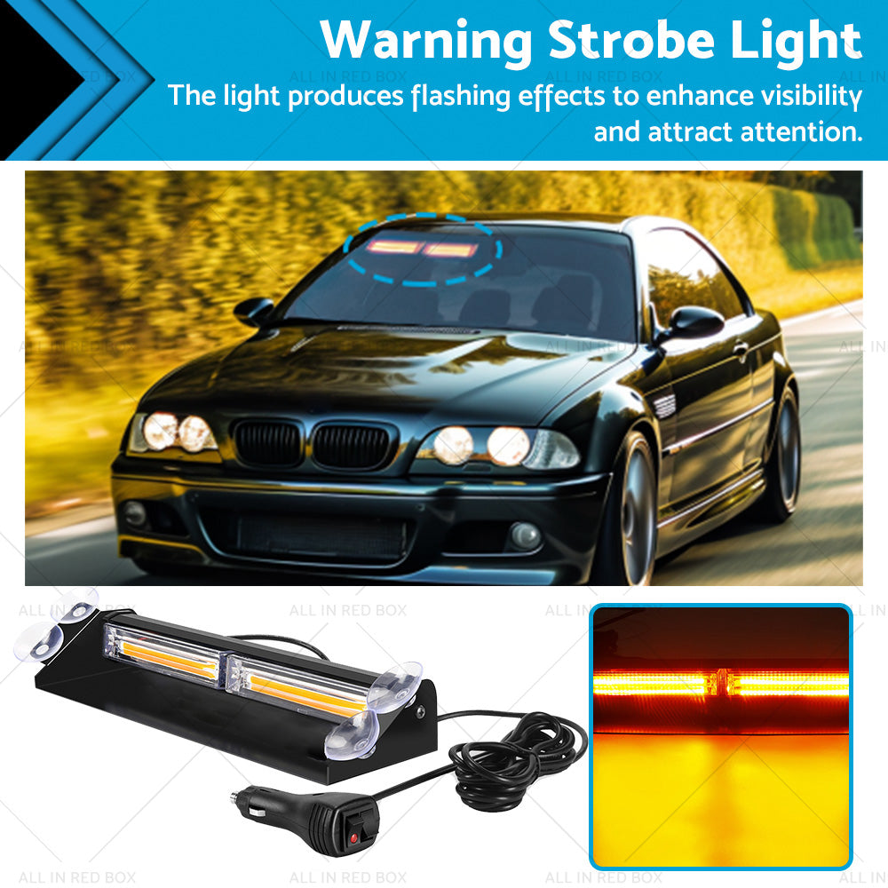 Amber Bar LED Flashing Beacon Strobe Warning Light Car Truck For Windshield Dash