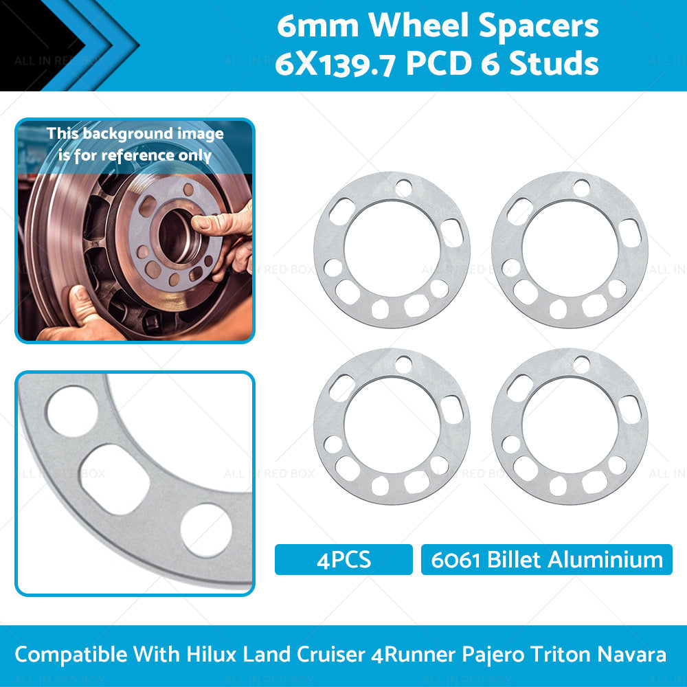 {{ 4PCS 6mm Wheel Spacers 6X139. 7 PCD 6 Studs Suitable For Hilux Land Cruiser }} - Buy Car Parts Online at {{ Kaka Auto Parts }}.