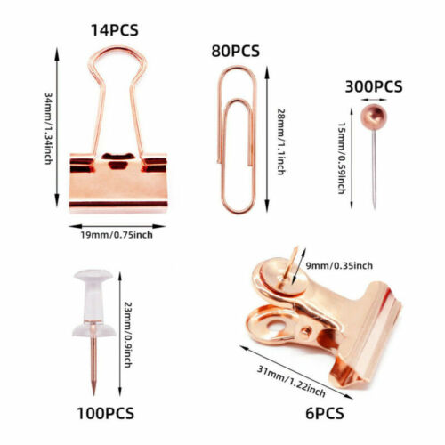500X Binder Clips Paper Clips Push Pins Sets W or Box for Office,School Stationery