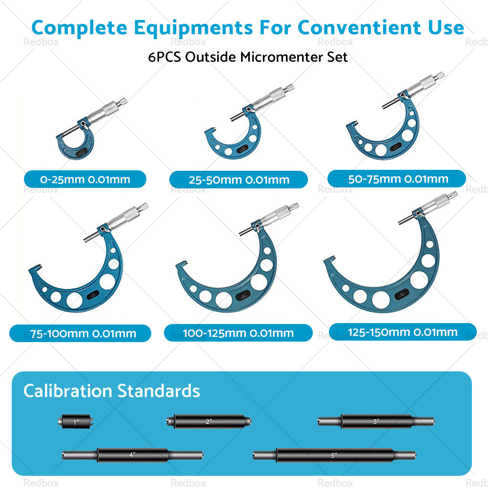 {{ 6pcs or set 0-150mm Precision Outside Micrometer Machinist Tool Set Carbide 0. 01mm }} - Buy Car Parts Online at {{ Kaka Auto Parts }}.