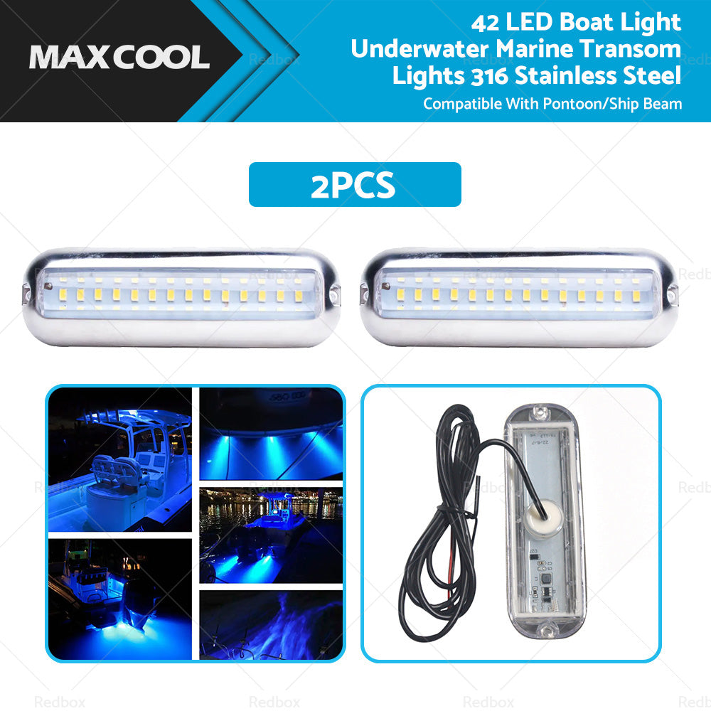 Pair 42LED Boat Light Stainless Steel Underwater Pontoon For Marine Boat Transom