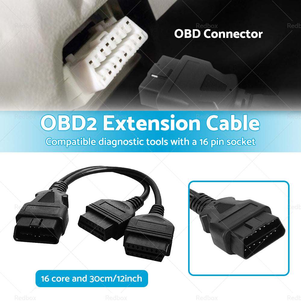 OBD2 16 Pin Splitter Extension Cable Male to Dual Female 12inch or 30cm Y Lead