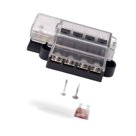 Car 4-way fuse box (equipped with four fuses: 5A, 1, 10A, 2, 15A, 1) Compact 1 in 4 out circuit with cover screw terminal block