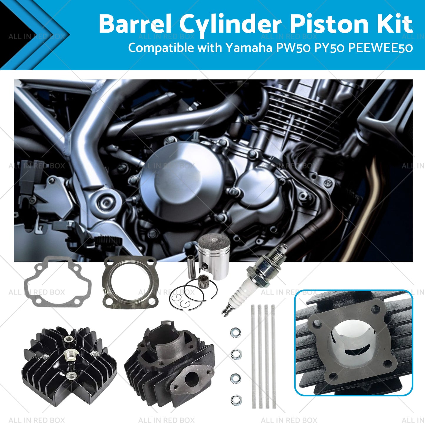 {{ Rebuild Head Bore Barrel Cylinder Piston Kit Suitable for Yamaha PW50 PEEWEE50 }} - Buy Car Parts Online at {{ Kaka Auto Parts }}.