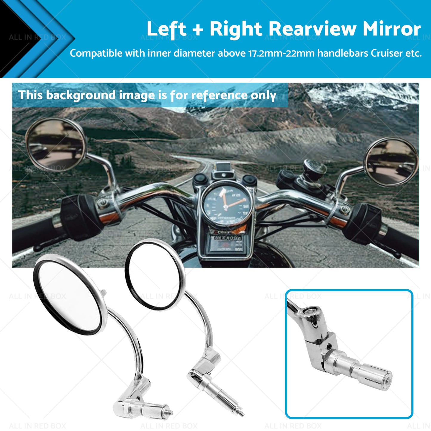 {{ Chrome Round Rearview Bar End Mirror Suitable for Motorcycle Chopper Racer }} - Buy Car Parts Online at {{ Kaka Auto Parts }}.