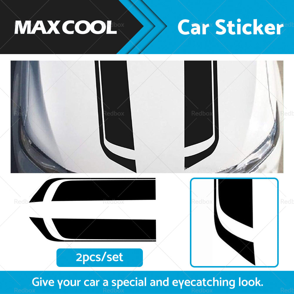 {{ 2pcs Wide Black Racing Car Hood Stripe Decal Auto Vinyl Bonnet Sticker Universal }} - Buy Car Parts Online at {{ Kaka Auto Parts }}.