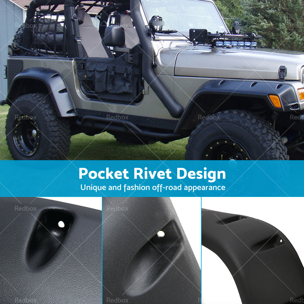 For Jeep Wrangler TJ 97-06 Pocket Style Matte Black Fender Flares Jungle Guard