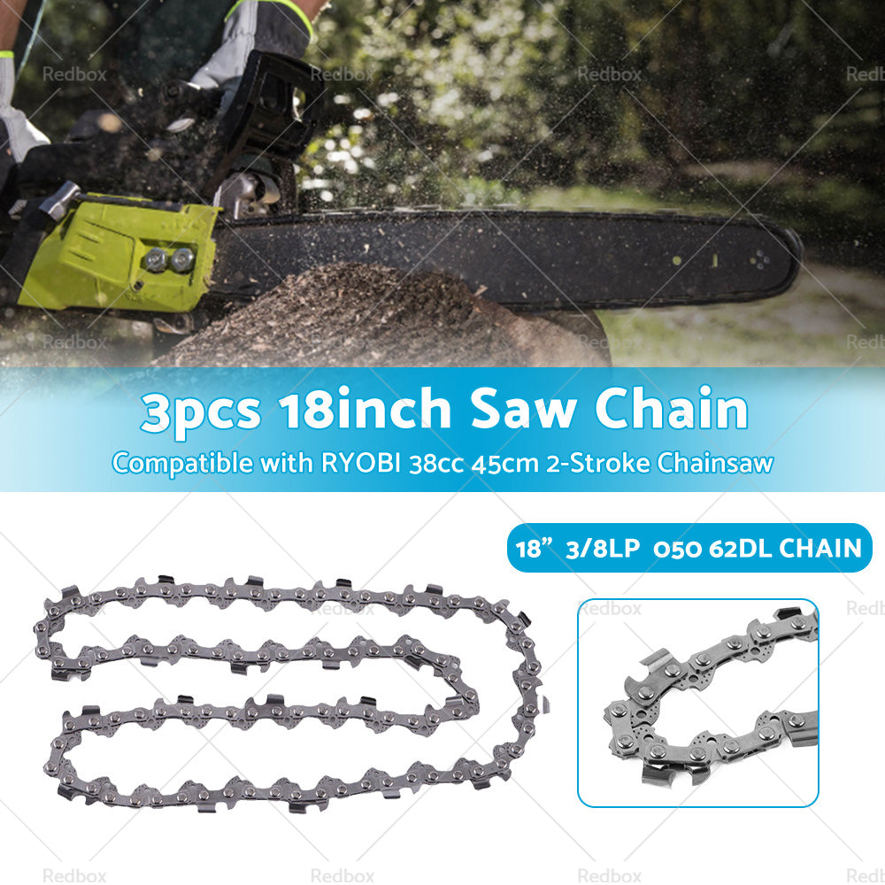 3PCS 18 inch 3 or 8LP 62DL Chainsaw Chain Suitable for RYOBI 38cc 45cm 2-Stroke RCS3845