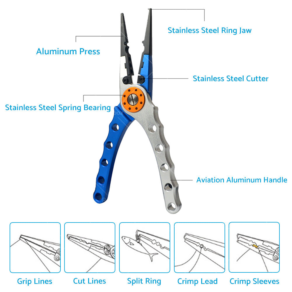 7. 9 Aluminium Fishing Pliers Hook Remover Line Cutting Mono Braid Fish Grip