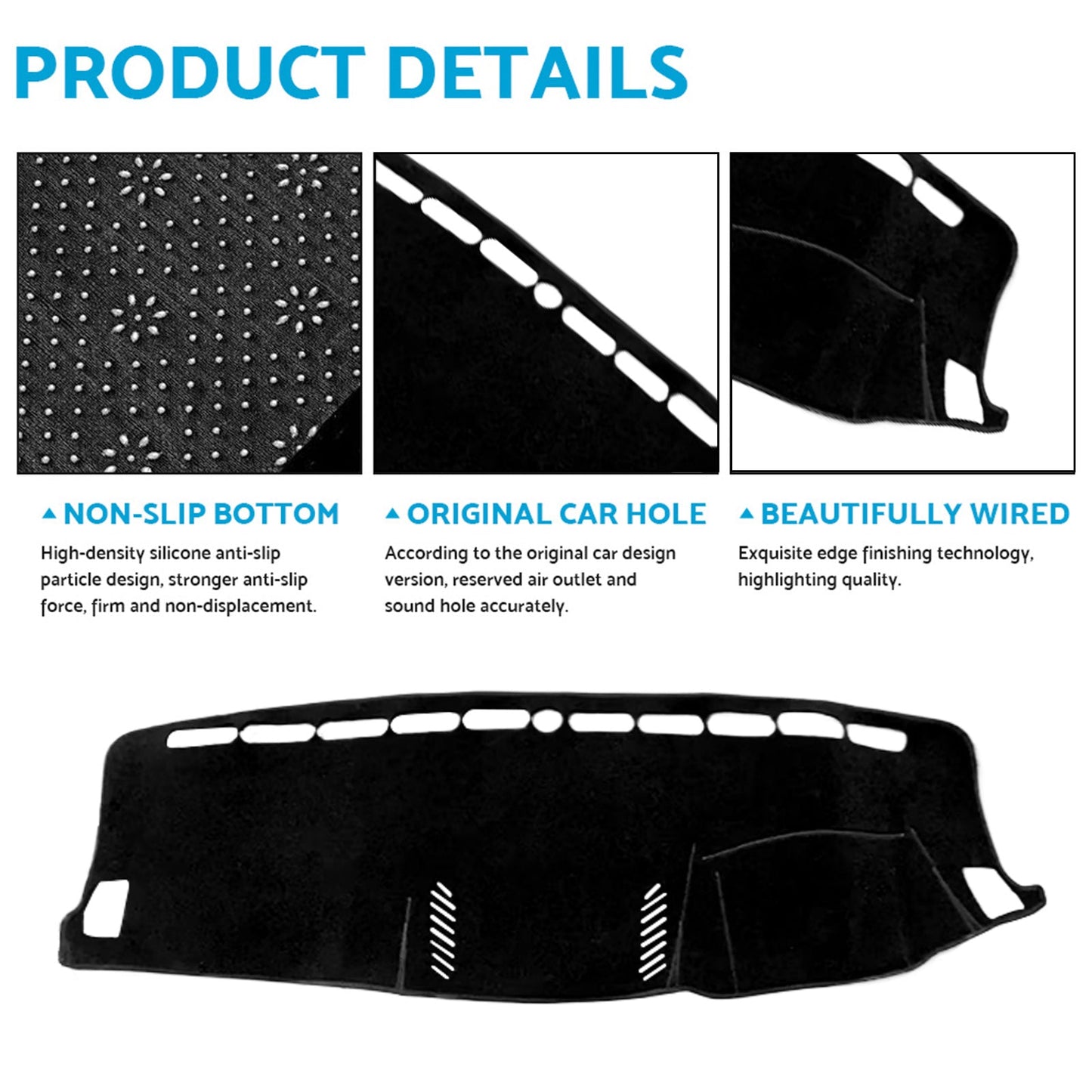 Non-Slip Dash Mat Suitable For Ford Ranger PX2 PX3 MK3 XLT XL XLS Black 2015-2021