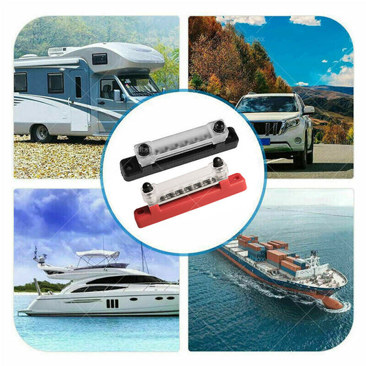 1 Red and 1 black Bus Bar Power Distribution Terminal Block 6 Way 12V 150A Rated