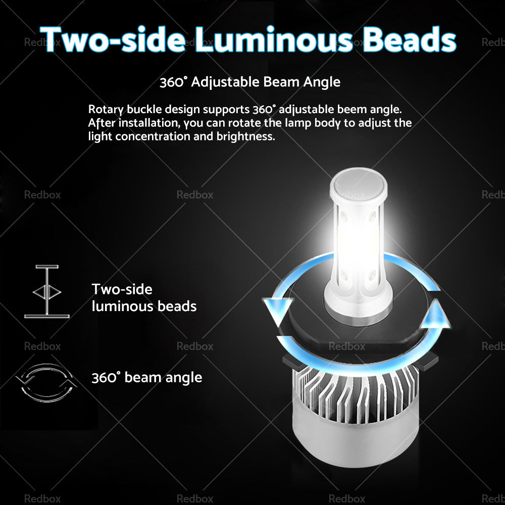 2x HB2 9003 H4 LED Headlight Globes Kit Hi or Low Beam 9000LM Brighter White