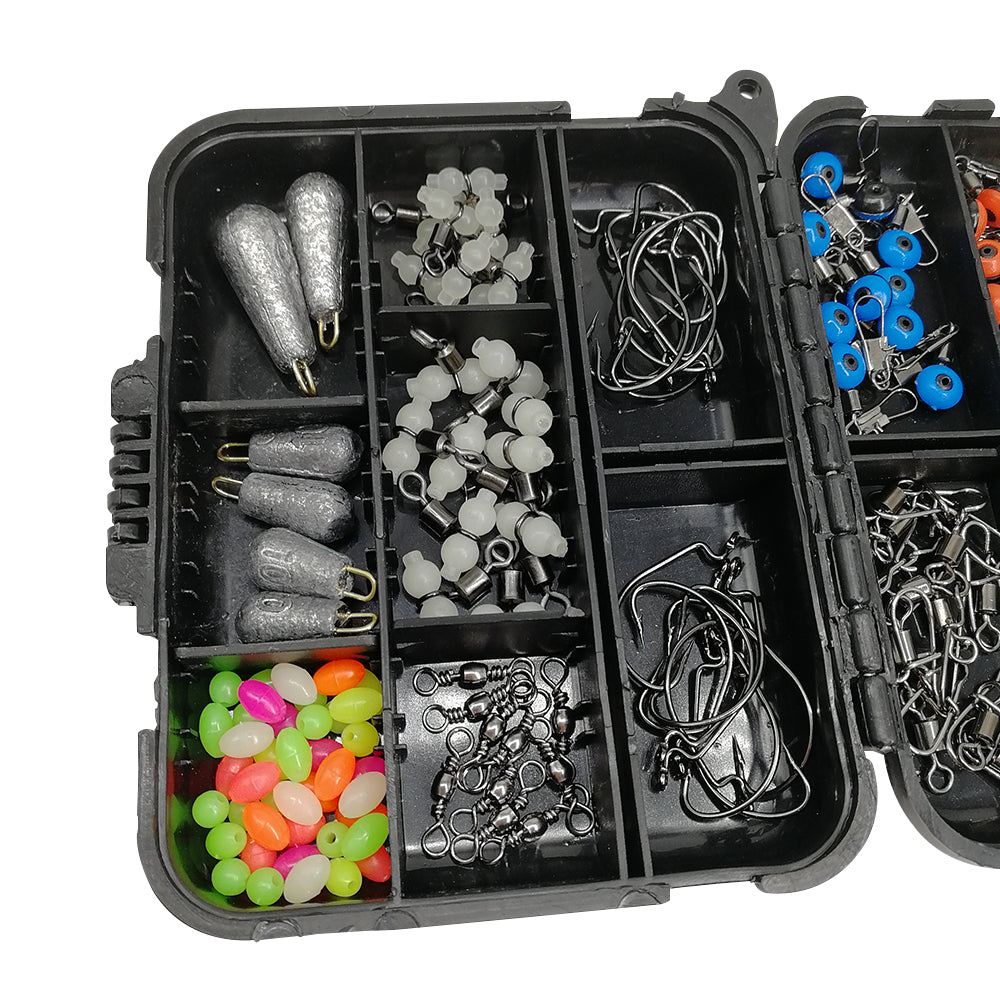 177Pcs Pro Fishing Accessories Kit w or Tackle Box For Outdoor Swivels Hook Beads