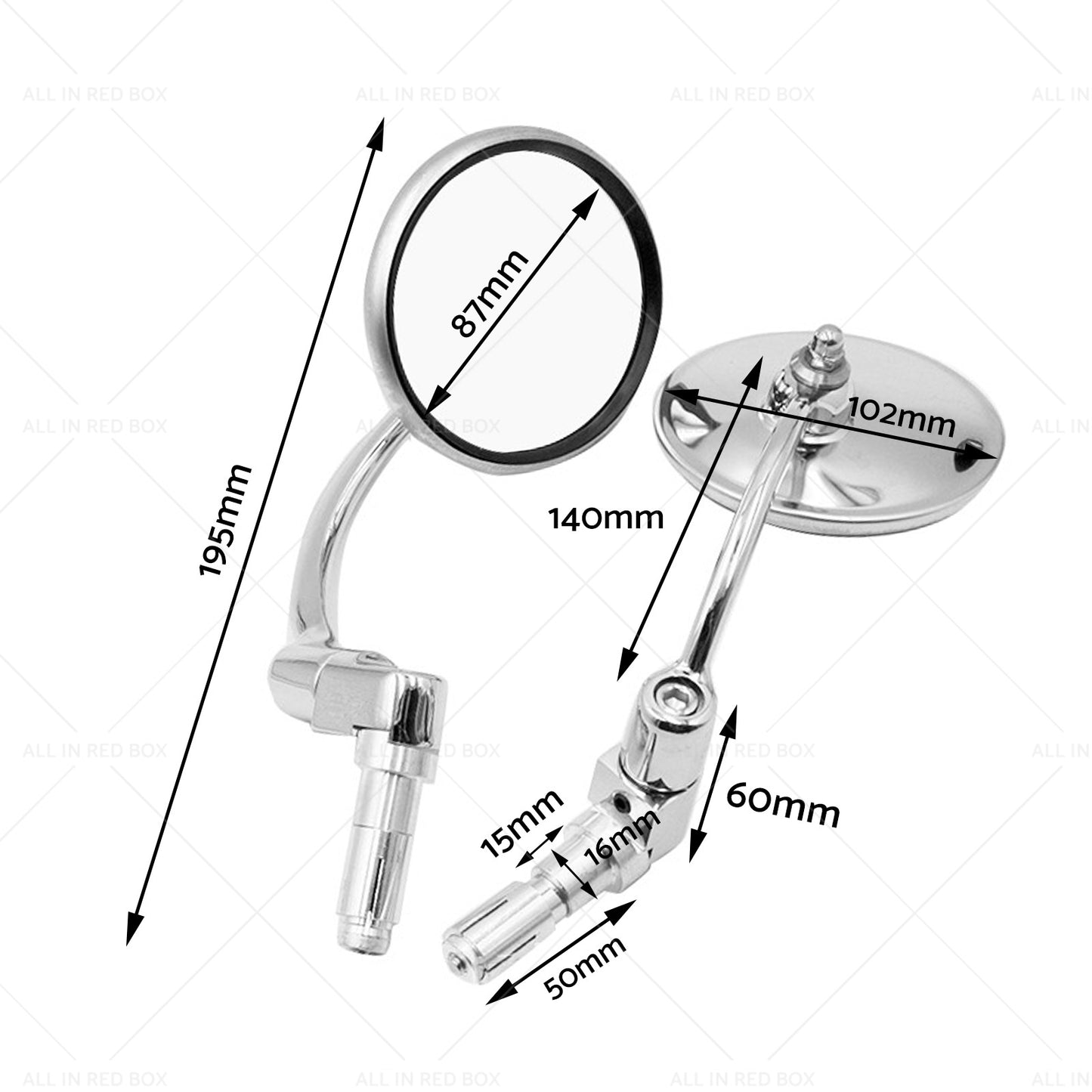 {{ Chrome Round Rearview Bar End Mirror Suitable for Motorcycle Chopper Racer }} - Buy Car Parts Online at {{ Kaka Auto Parts }}.