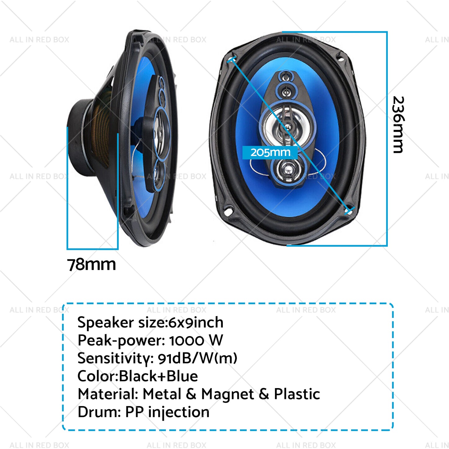 {{ 12V 6x9'' Car Door Coaxial Vehicle HiFi Audio 2 Way Stereo Speaker 1000W }} - Buy Car Parts Online at {{ Kaka Auto Parts }}.
