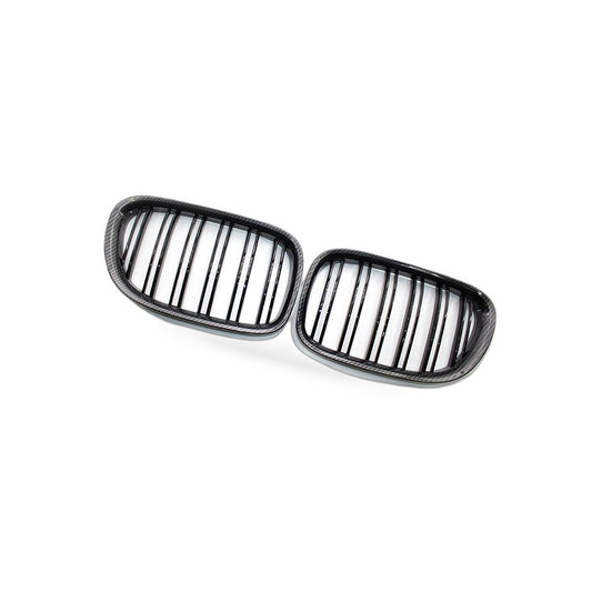 Carbon Pattern Glossy Black Double Line Front Grille Suitable for BMW 7 Series
