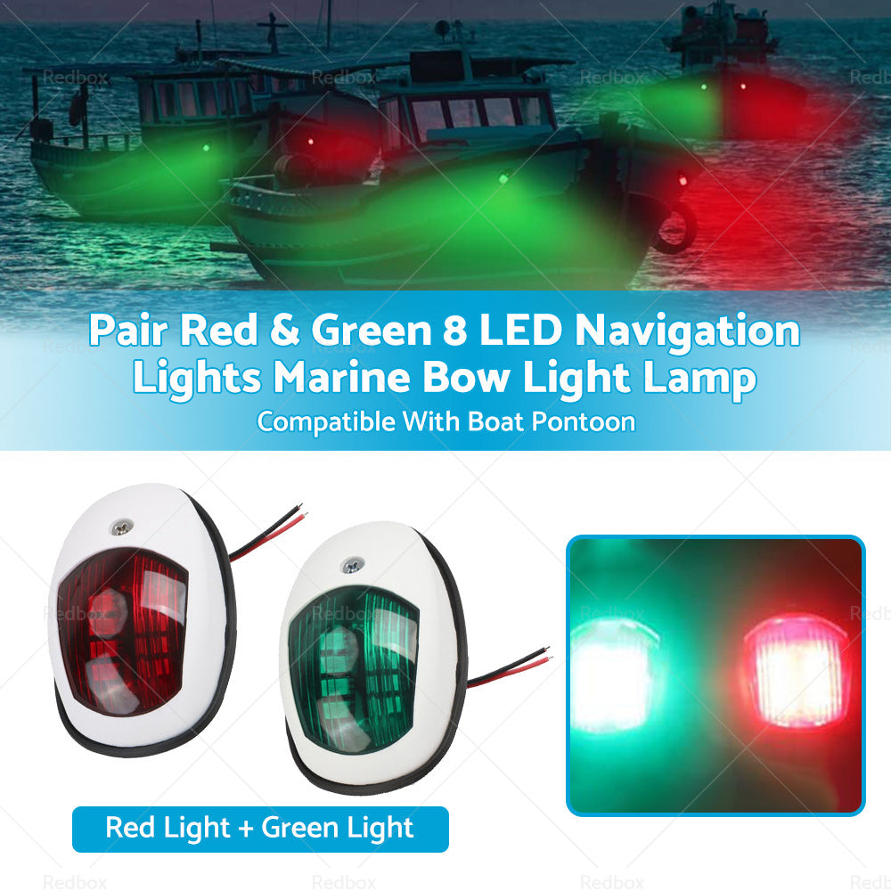 {{ Pair Red and Green 8LED Navigation Lights Marine Bow Light Lamp for Boat Pontoon }} - Buy Car Parts Online at {{ Kaka Auto Parts }}.
