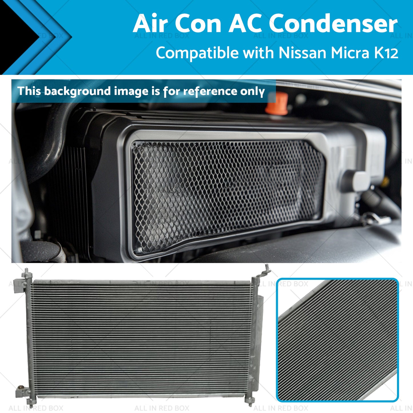 {{ Air Con AC Condenser Suitable for Nissan Micra K12 07/2007-08/2010 650mm 16mm }} - Buy Car Parts Online at {{ Kaka Auto Parts }}.