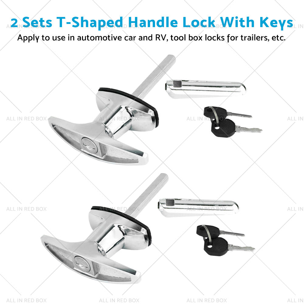 2 Set Chrome Rear Fixing T Handle Lock W or Key For Trailer Caravan Canopy Toolbox