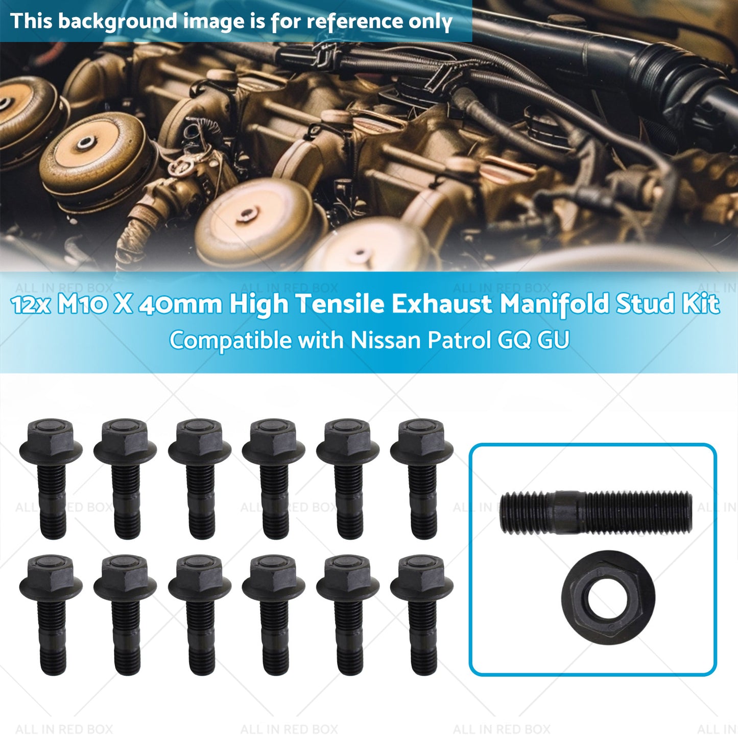 {{ M10 X 40mm 12x High Tensile Exhaust Manifold Stud Kit Suitable for TD42 GQ GU }} - Buy Car Parts Online at {{ Kaka Auto Parts }}.