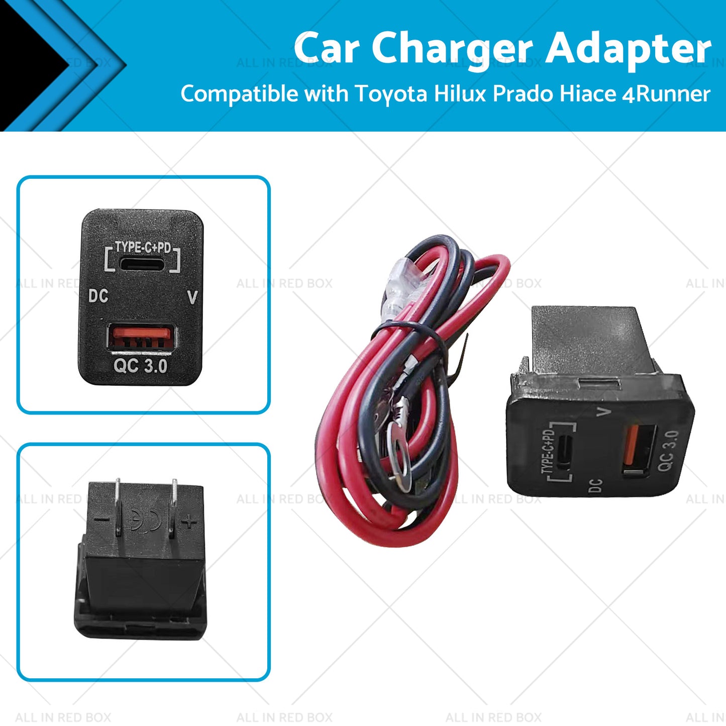 {{ TYPE C VOLT QC 3. 0 USB CHARGER Suitable for Toyota Hilux Prado BLUE LED 12v }} - Buy Car Parts Online at {{ Kaka Auto Parts }}.