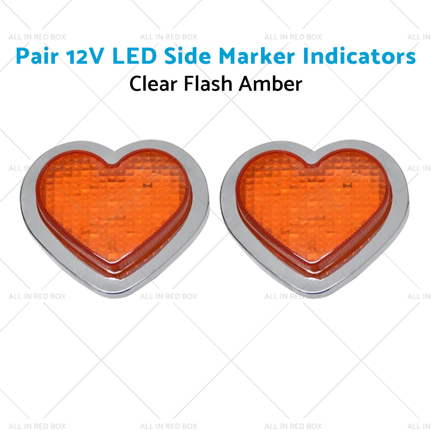 {{ Heart Pair 12V LED Side Marker Indicators Clear Flash Amber }} - Buy Car Parts Online at {{ Kaka Auto Parts }}.