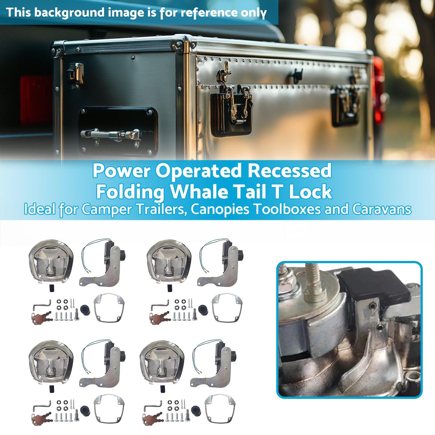 4 Set Chrome Power Operated Recessed Folding Whale Tail T-Lock Handle Toolbox