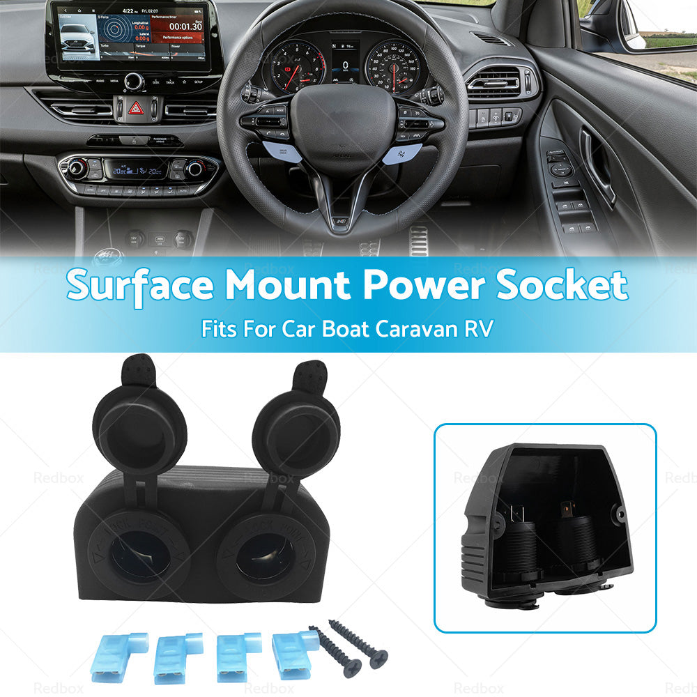 {{ 12V-24V DOUBLE SURFACE MOUNT DUAL POWER SOCKET BLACK Cigarette Boat Caravan RV }} - Buy Car Parts Online at {{ Kaka Auto Parts }}.