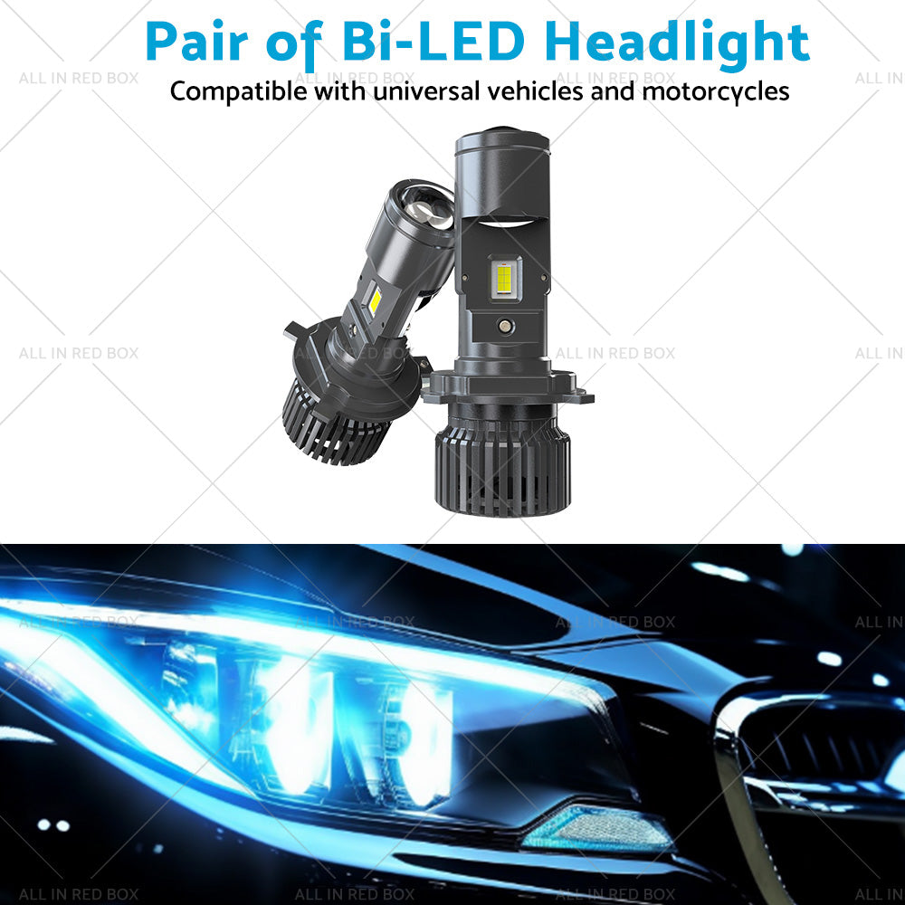 {{ Mini Bi-LED Projector Lens Headlight Globe Bulbs Hi Lo Retrofit RHD H4 9003 100W }} - Buy Car Parts Online at {{ Kaka Auto Parts }}.