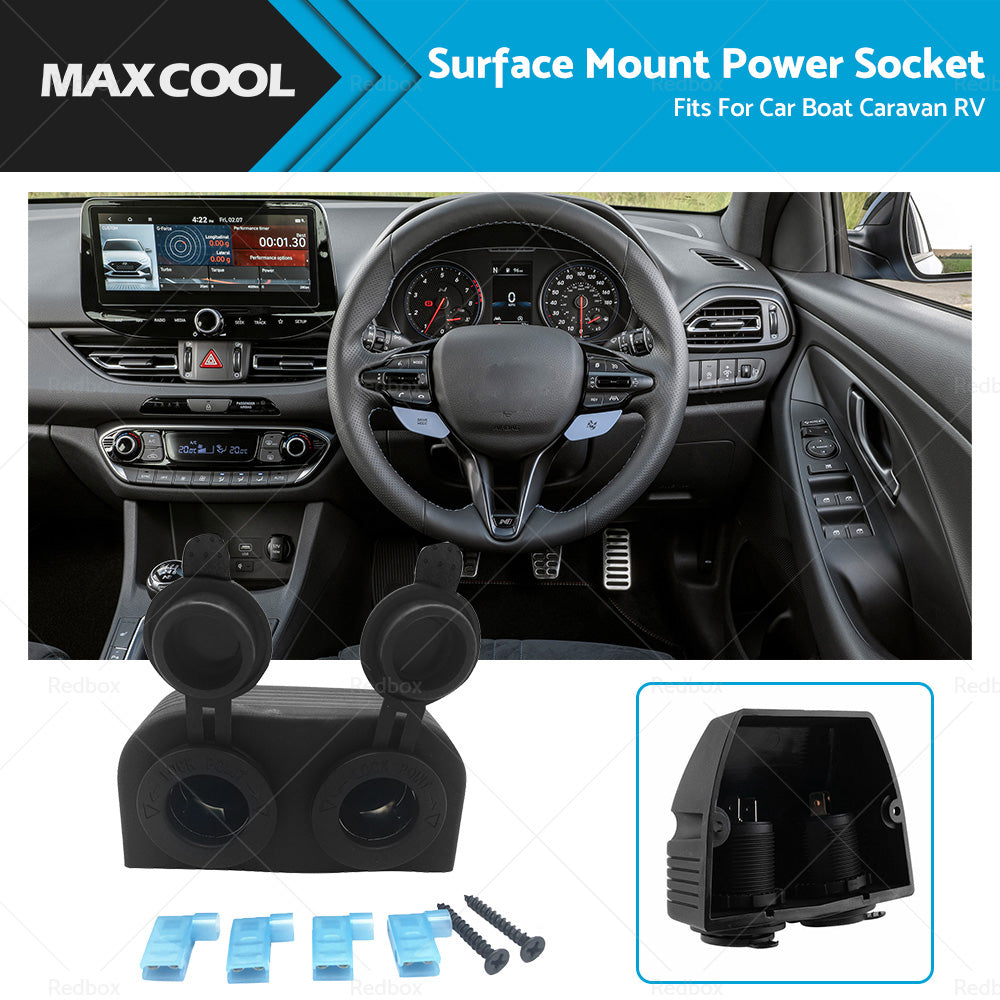 {{ 12V-24V DOUBLE SURFACE MOUNT DUAL POWER SOCKET BLACK Cigarette Boat Caravan RV }} - Buy Car Parts Online at {{ Kaka Auto Parts }}.