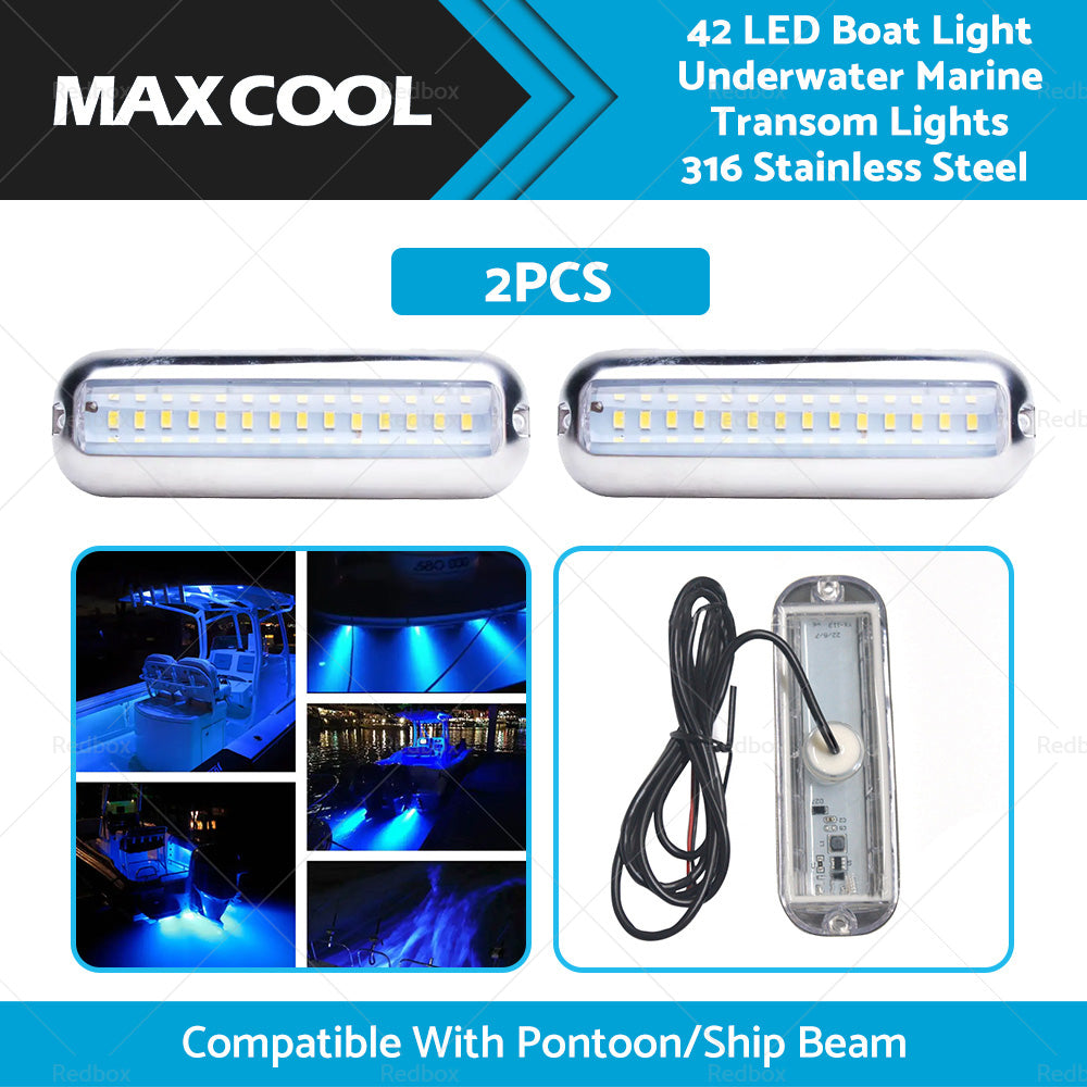 Pair 42LED Boat Light Stainless Steel Underwater Pontoon For Marine Boat Transom