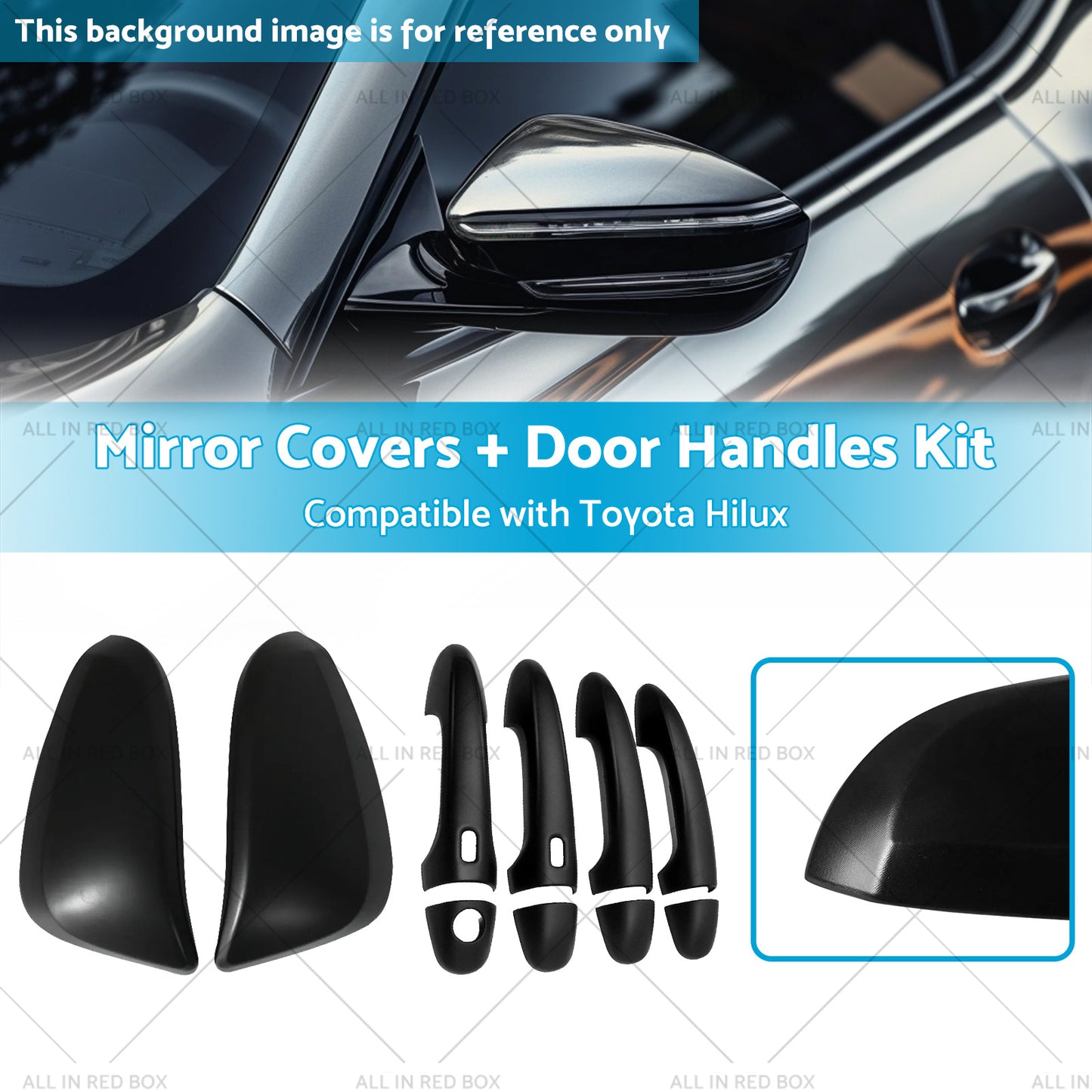 {{ Black Mirror Covers Door Handles Kit Suitable for Toyota Hilux 2015 - 2023 }} - Buy Car Parts Online at {{ Kaka Auto Parts }}.