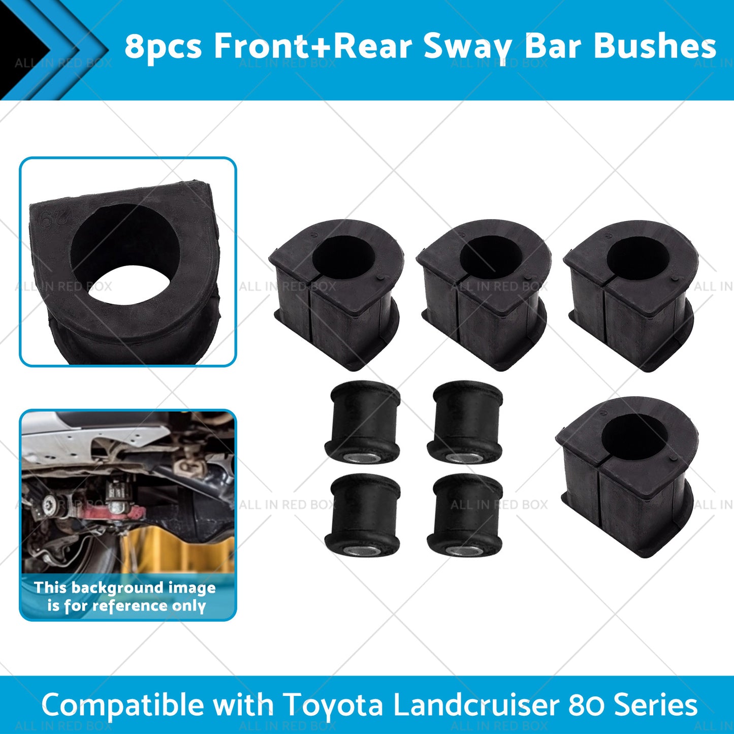 {{ 8x FrontRear Sway Bar Bushes Suitable for Toyota Landcruiser 80 Series 93-97 }} - Buy Car Parts Online at {{ Kaka Auto Parts }}.
