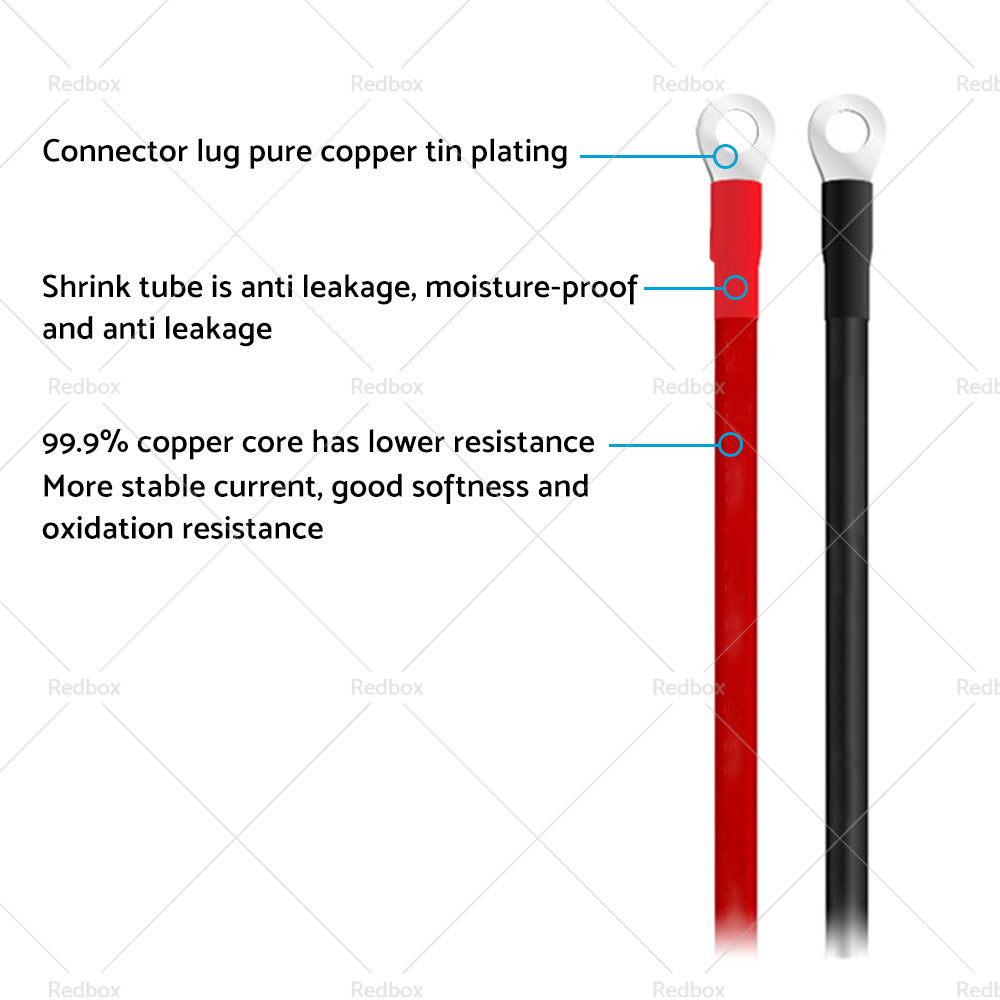 50cm 12V Battery joiner Connector Lead DC Wire 100 Amp Cable and lugs Red and Black