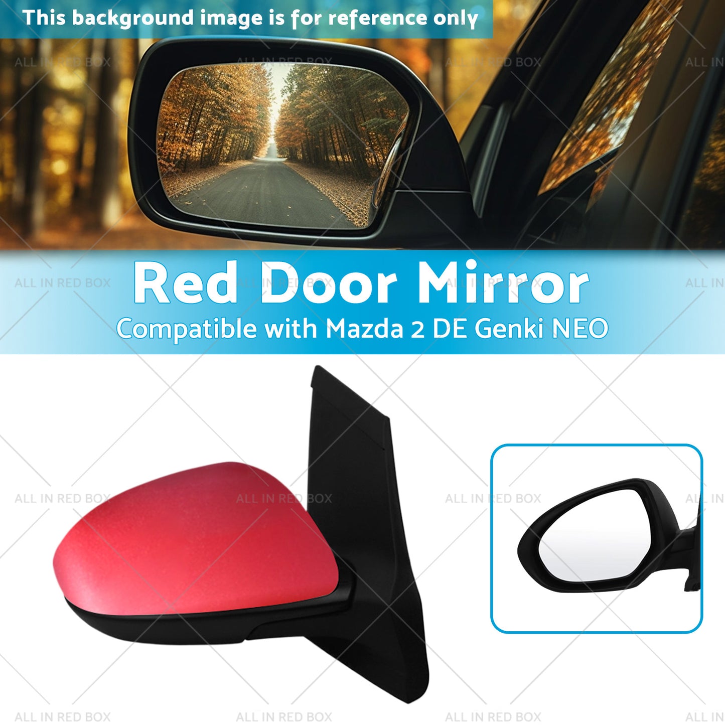 {{ Left Side Red Door Mirror Suitable for Mazda 2 DE NEO MAXX Genki 2007-2014 }} - Buy Car Parts Online at {{ Kaka Auto Parts }}.