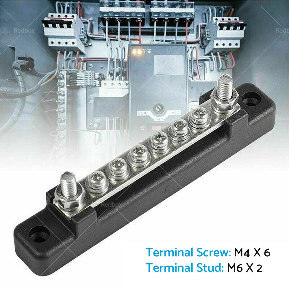 1 Red and 1 black Bus Bar Power Distribution Terminal Block 6 Way 12V 150A Rated