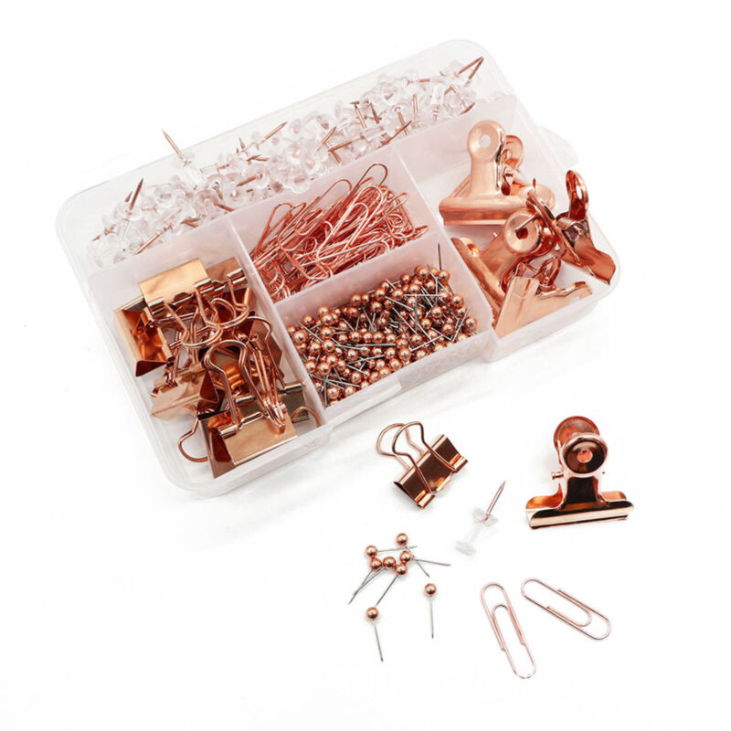 500X Binder Clips Paper Clips Push Pins Sets W or Box for Office,School Stationery