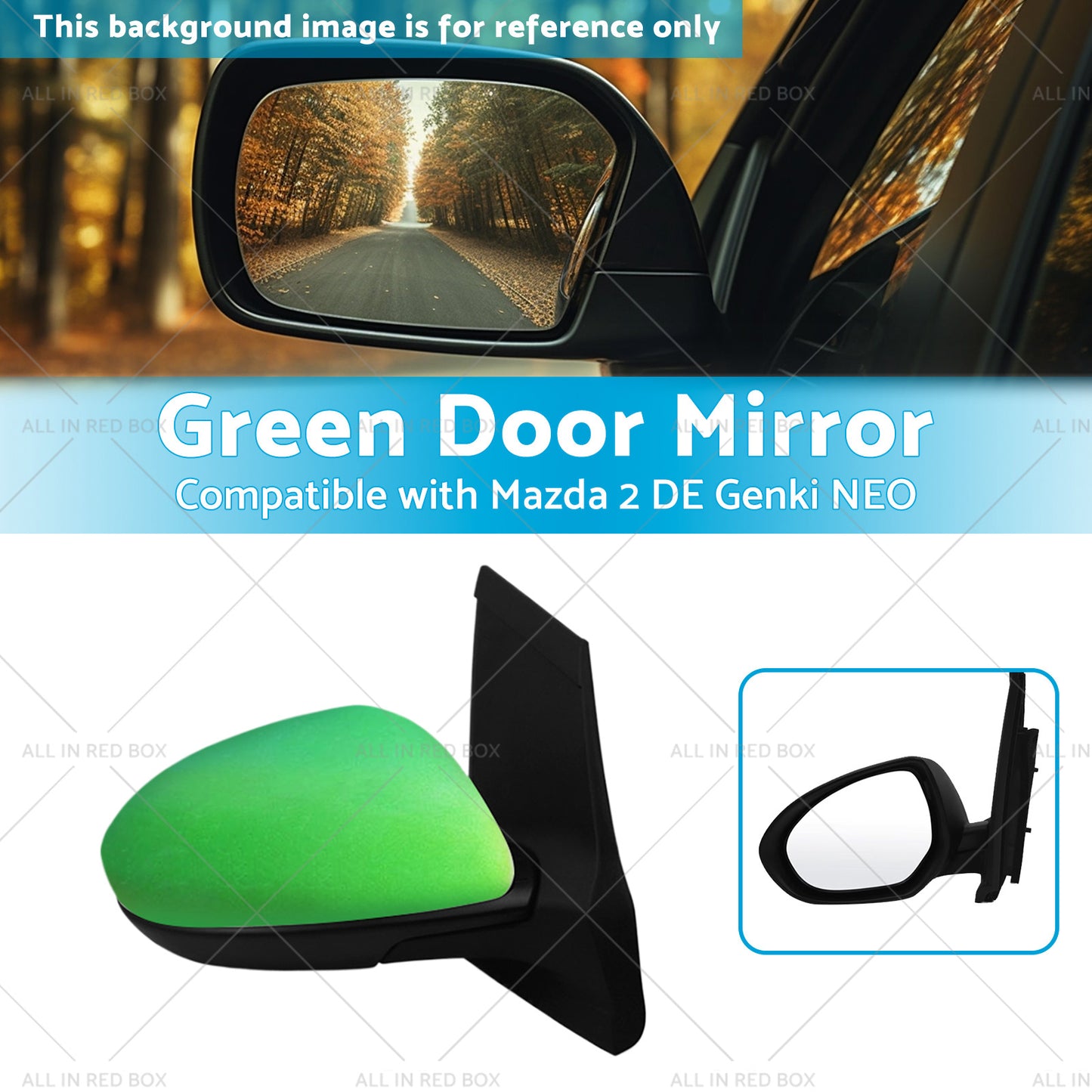 {{ Left Side Green Rearview Mirror Suitable for 2007-2014 Mazda 2 DE Genki NEO MAXX }} - Buy Car Parts Online at {{ Kaka Auto Parts }}.