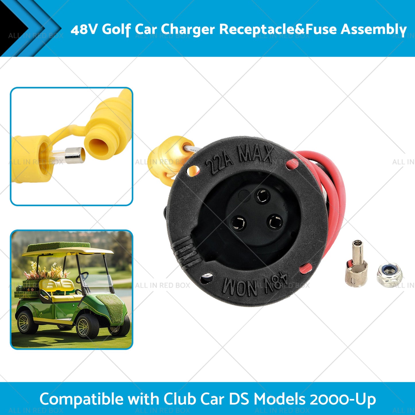 {{ 48V Golf Car Charger Receptacle and Fuse Assembly Suitable for Club Car DS 2000-Up }} - Buy Car Parts Online at {{ Kaka Auto Parts }}.