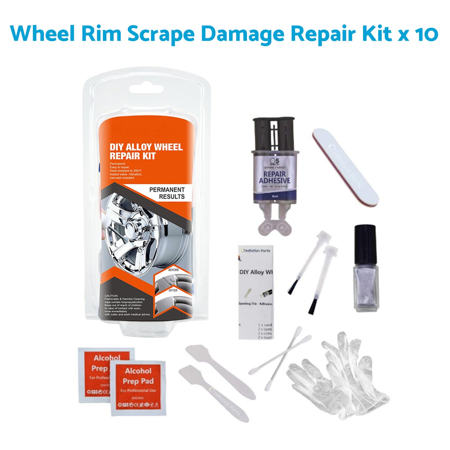 10 x Wheel Rim Scuffs Scrape Car Kerb Damage Repair Kit Fix Tool Gloves