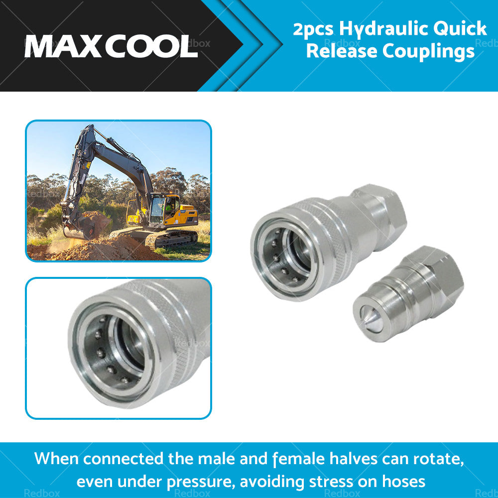 PAIR Hydraulic Quick Release Coupling 1 or 2 inch BSP Set Tractor Loader Male and Female