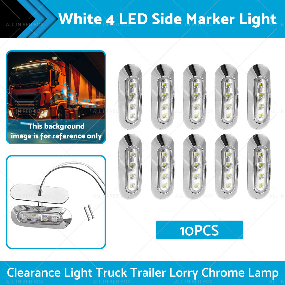{{ 10X White 4 LED Side Marker Lamp Clearance Light Truck Trailer Lorry Chrome Lamp }} - Buy Car Parts Online at {{ Kaka Auto Parts }}.